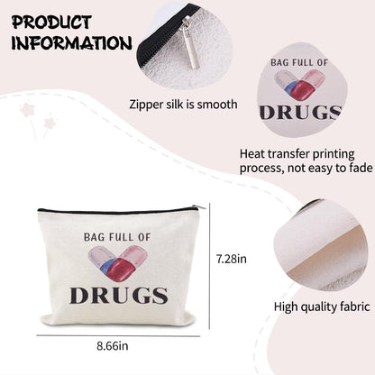 YangQian Funny Medication Bag for Women Nurse Practitioner Birthday Christmas Gifts for Women Patient Pharmacist Medicine Pill 0rganizer Bag Pouch with Zipper Meds Bags Full of Drugs Pouch - color: Bag Full of Drugs Style1