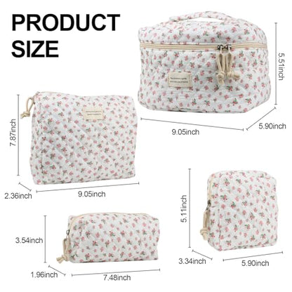 NATINSA Cute Makeup Bag for Women(2 Pcs), Travel Cosmetic Bags, Quilted Coquette Aesthetic Floral Toiletry Organizer Bag (42 - Red Rose/4PCS) - color: 42 - Red Rose/4PCS
