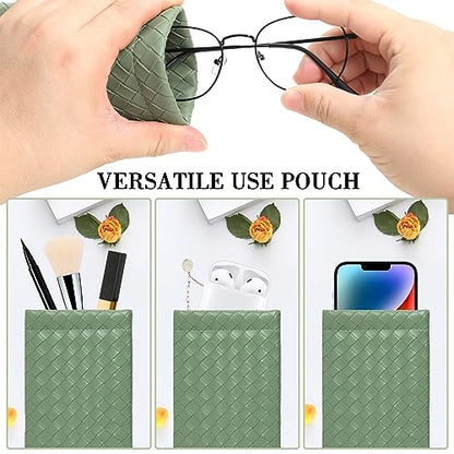 Squeeze Top Sunglass Pouch - Portable Sunglass Organizer Pouch Bags Soft PU Leather Glasses 2 Pack - color: Dark Gray +Blue
