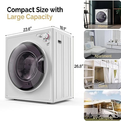 ROVSUN 2.6 Cu.Ft. Portable Dryers for Laundry, Compact Portable Clothes Dryer with Stainless Steel Tub, Dryer Machine, 110V Electric Dryer with Control Knob for Apartment, Dorm, RV, White, 1400W - style: 2.6 CU. FT.