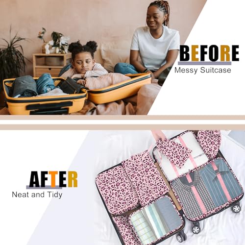 Packing Cubes for Travel - 8 Set Luggage Organizer Bags for Family, Mesh Breathable Packing Cubes for Suitcases Durable Travel Essentials Bags Set - color: Purple Leopard Print