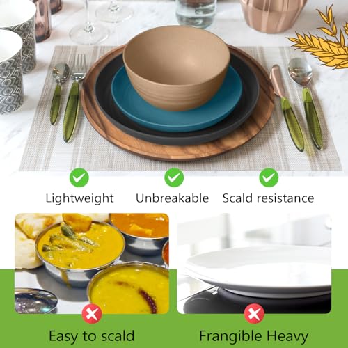 Teivio 32-Piece Kitchen Plastic Wheat Straw Dinnerware Set, Service for 8, Dinner Plates, Dessert Plate, Cereal Bowls, Cups, Unbreakable Colorful Plastic Outdoor Camping Dishes, Cerulean Hues - color: Cerulean Hues