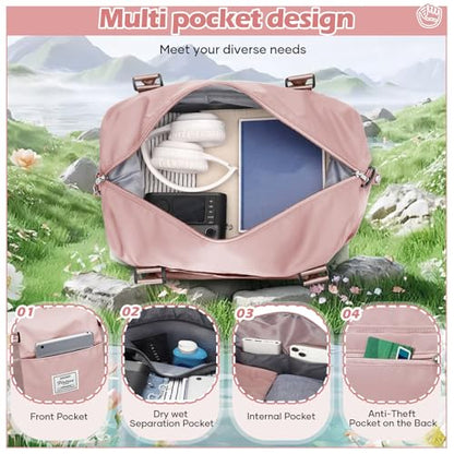 Pink Gym Bag with Wet Pocket, Foldable Travel Duffle Bag Carry On Weekender Bags for Women, Waterproof Overnight Bag for Travel, Gym, Yoga - color: X-Pink