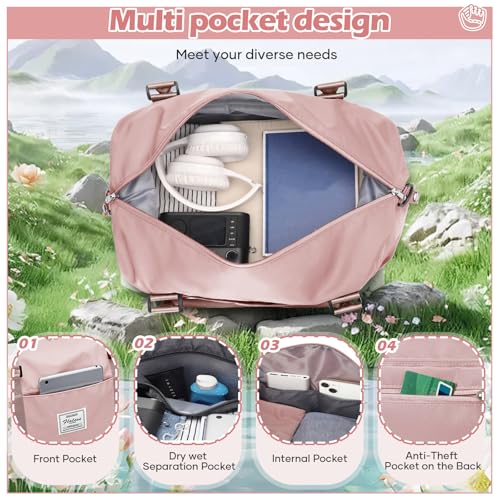 Pink Gym Bag with Wet Pocket, Foldable Travel Duffle Bag Carry On Weekender Bags for Women, Waterproof Overnight Bag for Travel, Gym, Yoga - color: X-Pink