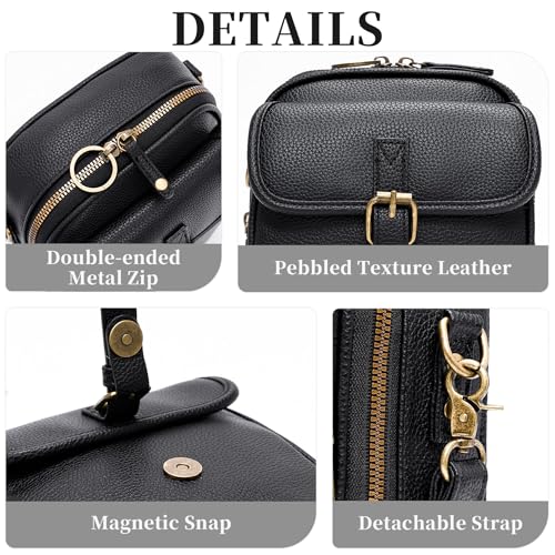 Small Crossbody Bags for Women, Vegan Leather Messenger Bag Anti Theft, Shoulder Bag with Card Slots - color: Black