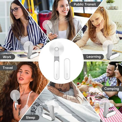 Portable mini handheld Fan, small Rechargeable Personal Fan for 9-15 Hours Runtime, Pocket Design for Travel/Women Essentials/vacation/beach/vacation/airplane/disney - color: White