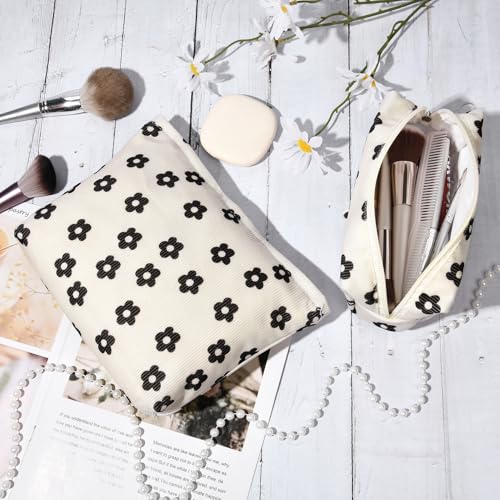 SOIDRAM 2 Pcs Makeup Bag Large Cosmetic Bag Toiletry Bag Makeup Pouch Travel Bag Organizer Cute Makeup Brushes Aesthetic Accessories Storage Bag for Women Black Floral Corduroy - color: Black Floral Corduroy