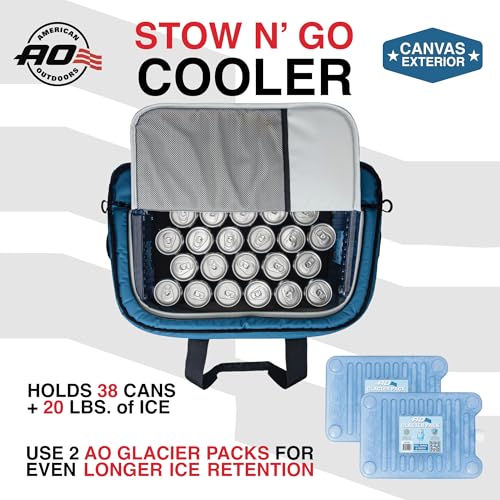 AO Coolers Stow-N-Go Canvas Soft-Sided Cooler, Low Profile and Leak Proof, Insulated for 24-Hour Cold - color: Ocean Blue, Canvas
