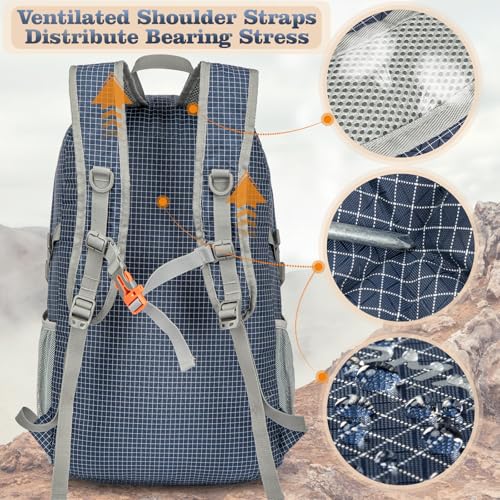 ZOMAKE Lightweight Packable Backpack 30L, Foldable Hiking Backpacks Water Resistant Compact Folding Daypack for Travel(Plaid Royal Blue) - color: Plaid Royal Blue