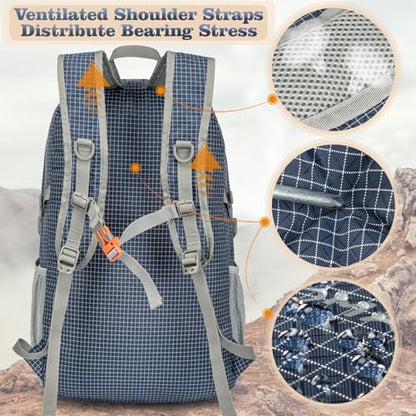 ZOMAKE Lightweight Packable Backpack 30L, Foldable Hiking Backpacks Water Resistant Compact Folding Daypack for Travel(Plaid Royal Blue) - color: Plaid Royal Blue