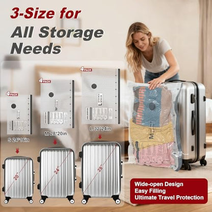 Rechargeable Wireless Pump Travel Storage Bags Set, 12 Combo (4S/4M/4L) Portable Space Saver Bags for Travel & Home, Vacuum Compression Packing Seal for Clothes, Blankets, Home Seasonal Storage - size: 12 Combo (4S/4M/4L)