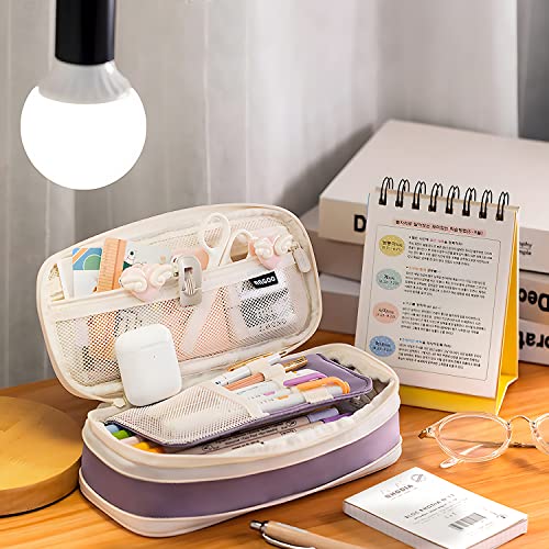 MAMUNU Expandable Pencil case with compartments, Large Capacity Pencil Cases Pencil Bag Pouch Adults, Portable Pencil Case Large School Stationery Organizer, Makeup Cosmetic Bag, Purple - color: Purple