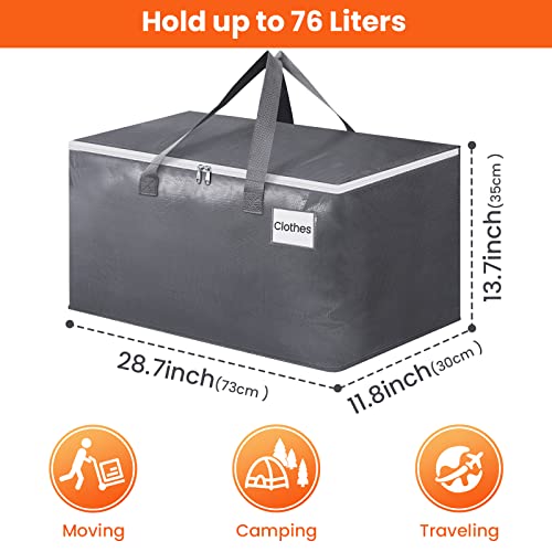 BlissTotes Large Moving Boxes and with Zippers & Handles Moving Supplies with lids, Heavy Duty Totes for Storage Bags for Space Saving, Fold Flat, Moving and Storing 76L, 6 Pack - size: 76L-6 Packs
