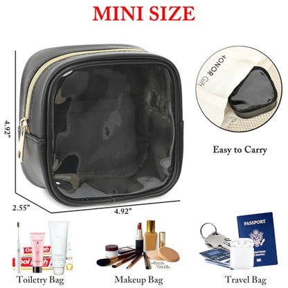 Fammart Clear Makeup Bag with 2 Cute Chenille patterns - Waterproof PU Leather Cosmetic Case, Mini Personalized Toiletry Pouch for Women & Teens, ideal for Travel & Gift - color: Clear, Mini - Black