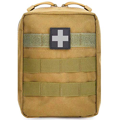 First Aid Pouch Empty Small, Tactical Molle EMT Pouch Compact Medical IFAK Rip Away Untility Bag Pouches - color: TAN