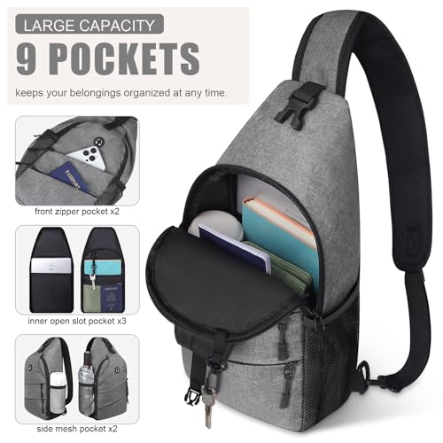 Pritent Crossbody Bags for Women Men Trendy Sling Bag Backpack Casual Chest Bag with Convertible Shoulder Strap - color: Light Grey, size: Medium