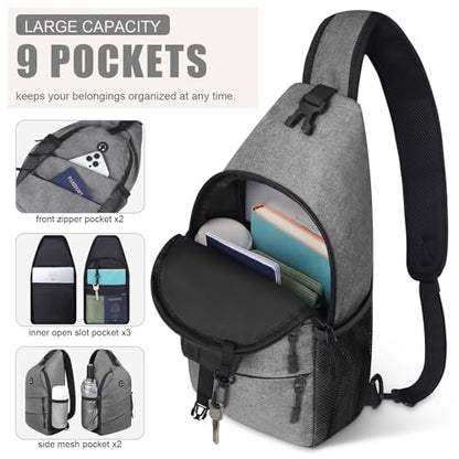 Pritent Crossbody Bags for Women Men Trendy Sling Bag Backpack Casual Chest Bag with Convertible Shoulder Strap - color: Light Grey, size: Medium
