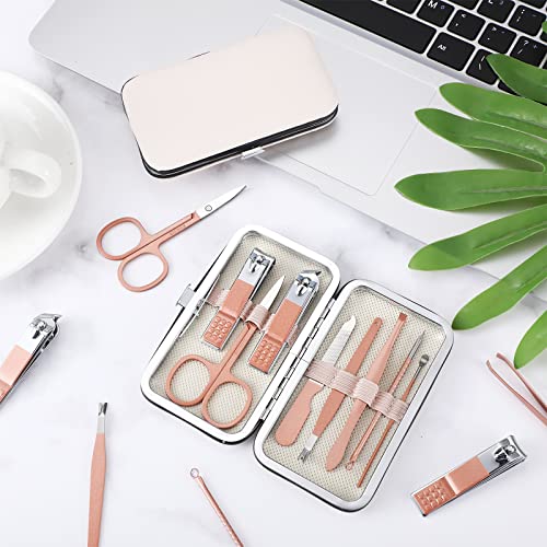 Hanaive 6 Set Manicure Set 48 Pcs Nail Clippers Pedicure Kit Gift for Fathers Day 8 in 1 Stainless Steel Grooming Kit Professional Nail Care Tools with Luxurious Travel Case for Men Women(Rose Gold) - color: Rose Gold