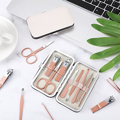 Hanaive 6 Set Manicure Set 48 Pcs Nail Clippers Pedicure Kit Gift for Fathers Day 8 in 1 Stainless Steel Grooming Kit Professional Nail Care Tools with Luxurious Travel Case for Men Women(Rose Gold) - color: Rose Gold