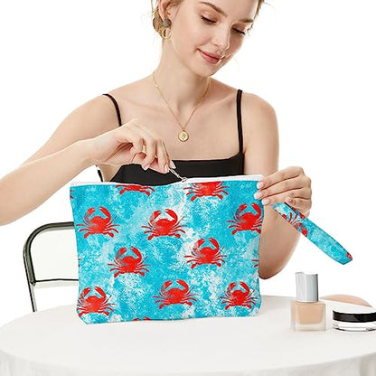 Fokongna Wet Bag, Travel Makeup Bag, Wet Dry Bag, Wet Bag for Swimsuit, Beach Pool Diapers Dirty Yoga Gym Clothes Zipper Pouch for Women Sister Friends Wet Bag Ocean Sea Shells Beach Starfish.349 - color: Crab