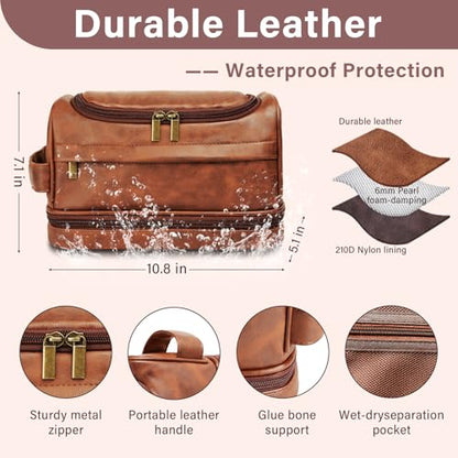 Personalized Toiletry Bag for Men, Graduation Gift for Him, Engraved Leather Custom Travel Shaving Bag, Father Day Gifts for Men, Dad, Father, Son, Boyfriend, Husband, Brother, Birthday, Anniversay - color: Black