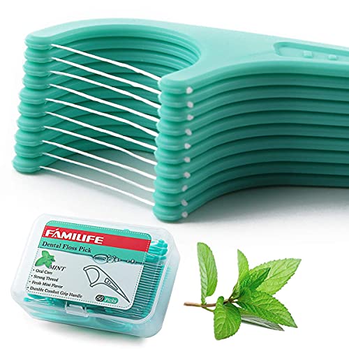 FAMILIFE Floss Picks, 240 Count Mint Dental Floss Cleaner, Tooth Picks Flossers with 4 Travel Handy Cases, Helps to Fight Tooth Decay and Keep Your Teeth Clean, Flossing Sticks for Family - color: Mint 240 Pcs