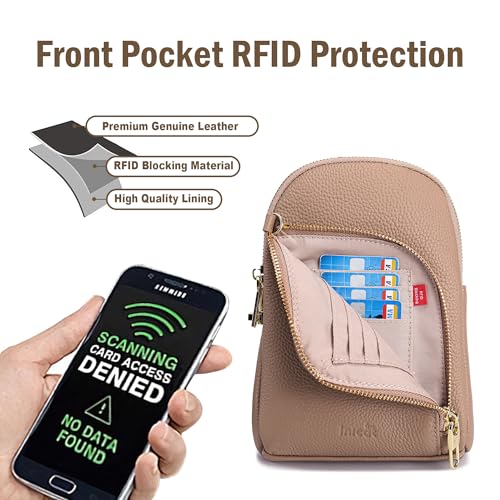 INICAT RFID Blocking Sling Bag, Anti Theft Crossbody Bag for Women Compact Travel Purses Leather - color: Khaki True