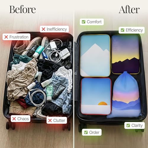 Well Traveled 8 pcs Compression Packing Bags Cubes Set with HybridMax Double-Capacity Design - Packing Cubes for Travel Compression to Maximize Limited Luggage Space, Vista - color: Vistas, size: 8-piece