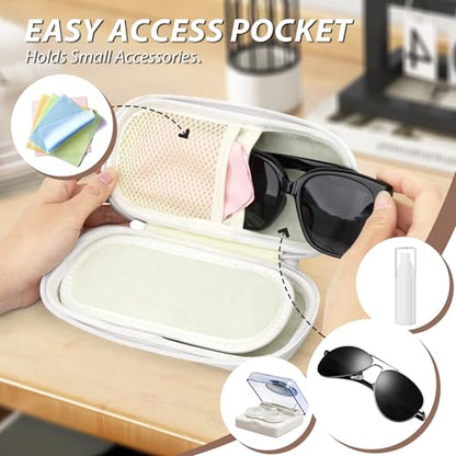 Double Glasses Case for Women Men, Dual Eyeglass Travel Organizer with Wristband - color: White