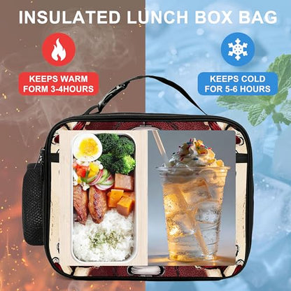 Football Lunch Bag Insulated Reusable Lunch Box Cooler Thermal Tote Bag For Teenage Boys Girls School Beach - color: Football