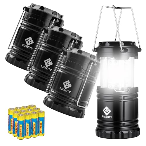 Etekcity Camping Lanterns for Power Outages 4 Pack, Flashlight for Camping Essentials, Survival Kit and Gear, Hurricane Preparedness Items, Emergency Led Battery Operated Lights, Black - size: 4 Pack