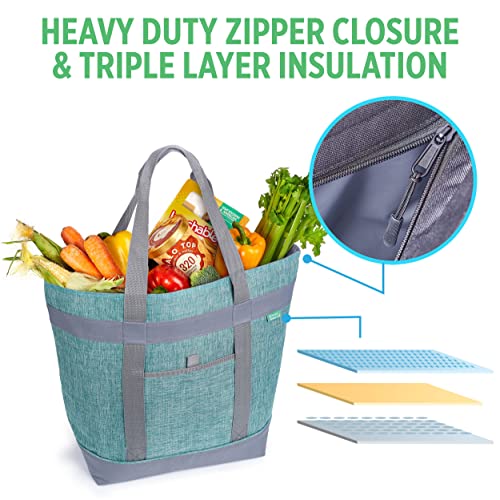 Jumbo Insulated Cooler Bag (Green) with HD Thermal Insulation - Premium, Collapsible Soft Cooler Makes a Perfect Insulated Grocery Bag, Food Delivery Bag, Travel Bag, Beach or Picnic Bags - color: Green