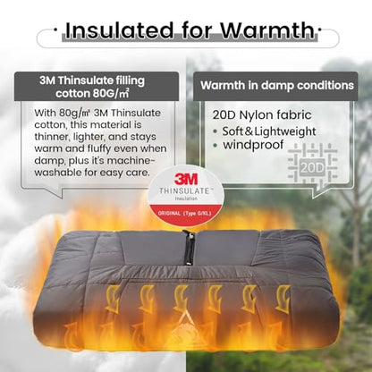 ONETIGRIS Camping Blanket Poncho with with Recycled Synthetic Insulation,Wearable Hoodie Blanket | Ultralight Water-Resistant Warm Camping Blanket for Outdoor, Hiking, Stadium - color: 2pcs-grey