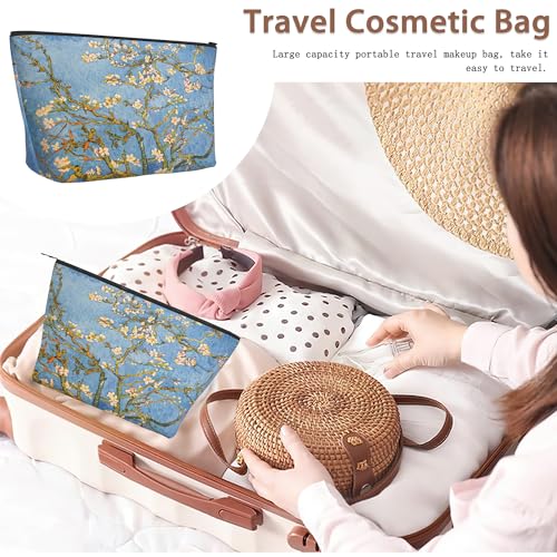Blossoming Almond Tree Cosmetic Bag Flower Makeup Bags,Travel Make up Bags for Women Girls Cute Zipper Pouch Toiletry Organizer Bag Travel Essentials - color: Blossoming Almond Tree