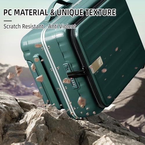 Hanke 20 Inch Carry On Luggage Aluminum Frame Front Opening Rolling Suitcase PC Hard Sided Luggage with Spinner Wheels Travel Luggage for Woman Men Gifts.(Dark Green) - color: Dark Green, size: 20 Inch