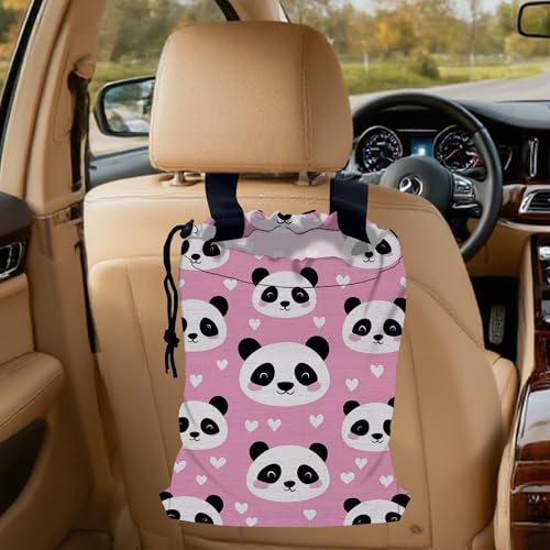 Cute Panda Car Trash Bag, Strap Drawstring Car Garbage Bags,Car Back Seat Organizer with Adjustable Buckle for Car Accessories - color: Cute Panda