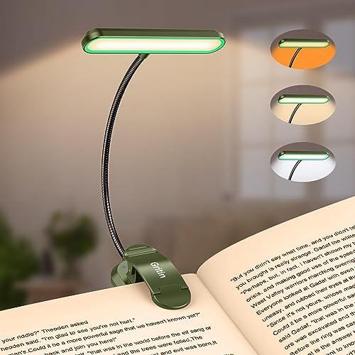 Gritin Rechargeable Book Light for Reading in Bed with 19 LED &Memory Function-Eye Caring 3 Color Temperatures,5 Brightness Levels,90 Hrs Runtime Flexible Goose Neck Clip on Light-Deep Green - color: Deep Green