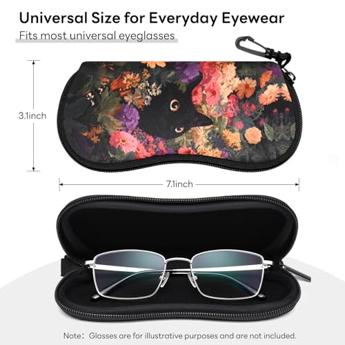 Sunglasses Case with Belt Clip, Ultra Light Neoprene Zipper Soft Padded Glasses Case for Women Men - color: Garden Cat