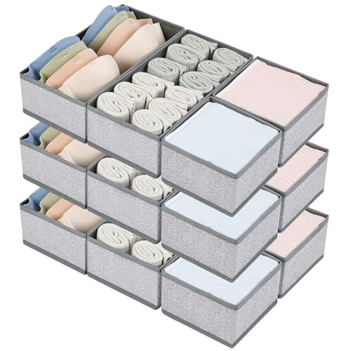 DIMJ Drawer Organizers for Clothing, Set of 12 Dresser Drawer Organizers, Fabric Closet Organizers and Storage, Drawer Dividers for Baby Clothes, Socks, Belt, Tie (Blended) - color: Blended Gray, size: 12 Pack