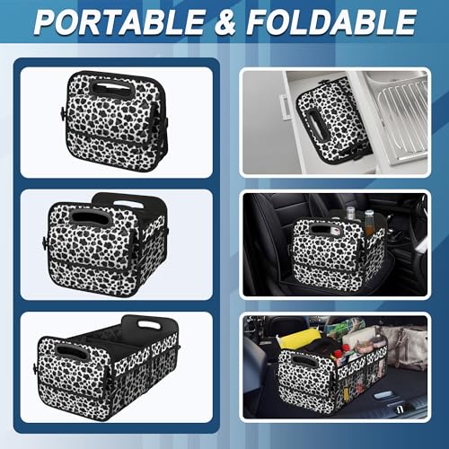 Deosk Trunk Organziers and Storage with Reinforced Handles,Car Accessories for Women/Men 50L Waterproof Polyester Trunk Organzier for Car/SUV/Minivan/Truck(Medium, Cow print) - color: Cow print, size: Medium
