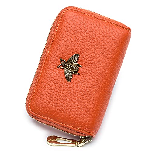imeetu RFID Credit Card Holder, Small Leather Zipper Card Case Wallet for Women - color: Lite - Orange, size: Lite
