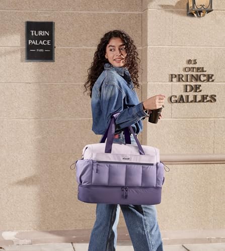 LOVEVOOK Travel Duffel Bag, Weekender Bags for Women, Large Overnight Bags with Shoe Compartment, 38L Carry on Gym Hospital Bag with Wet Pocket, 2 Pcs - color: Purple-Dark Purple-Pinkish Purple, size: Large-2 Pcs