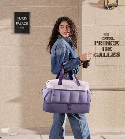 LOVEVOOK Travel Duffel Bag, Weekender Bags for Women, Large Overnight Bags with Shoe Compartment, 38L Carry on Gym Hospital Bag with Wet Pocket, 2 Pcs - color: Purple-Dark Purple-Pinkish Purple, size: Large-2 Pcs