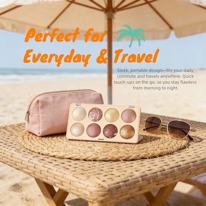 All-in-One Baked Makeup Palette,High-Pigment Eyeshadow, Blush, Bronzer & Highlighter. Buildable, Long-Lasting Formula with Rose Gold & Golden Shimmer. Travel-Friendly full face makeup palette.