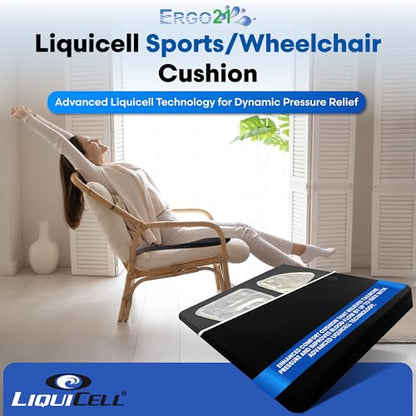 ERGO21 LiquiCell Sports Cushion - 2 Inch Thick Seat Pad for Tailbone, Hip & Lower Back Pain Relief - Ergonomic Comfort for Car, Office, Stadium & Wheelchairs- Better Than Gel, Foam or Air - size: Regular - 17W x 15.5 x 2"