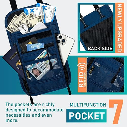 sundee Travel Neck Wallet with Double Zippers, RFID Blocking Passport Holder with Adjustable Neck Strap for Men and Women to Keep Cash, Credit Cards and Travel Documents Safe - Navy Blue - color: Navy Blue