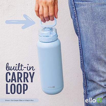 Ello Cooper 22oz Stainless Steel Water Bottle with Straw and Carry Handle, Double Walled and Vacuum Insulated Metal, Leak Proof Locking Lid with Soft Silicone Spout, Reusable, BPA Free, Halogen Blue - color: Halogen Blue, size: 22 Ounces