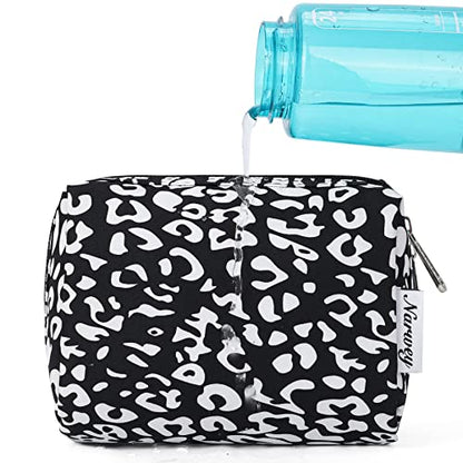 Narwey Small Cheetah Makeup Bag for Purse Mini Cosmetic Bag Travel Makeup Pouch Zipper Pouch Cute Make up Bags with Compartments for Women Girls (Black Leopard, Small) - color: Black Leopard, style: Small