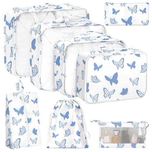 KPX 8 Set Packing Cubes for Travel, Luggage Packing Organizers Accessories Large Toiletries Bag for Clothes Shoes Cosmetics (8Set-Butterfly) - color: 8Set-Butterfly