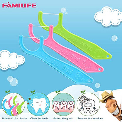 FAMILIFE Dental Floss Picks Kids flossers Toddler Threaders Children Unwaxed Unflavored Fluoride Free Dental Floss Child Kid Flossing Sticks with Travel Cases 200 Picks - color: Animal 200 Pcs